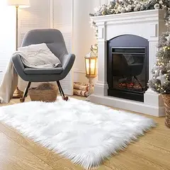 GENERICO - ALFOMBRA RECTANGULAR DE PELUCHE PELO LARGO BLANCO ANGORA 1,50X1,00 METRO