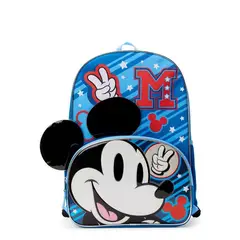 DISNEY - Mochila escolar azul Mickey Mouse 17 " orejas 3D