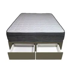 BARAKA HOME - Cama Turin + 2 Cajones 2 Plz + 2 almohadas - Beige Oscuro