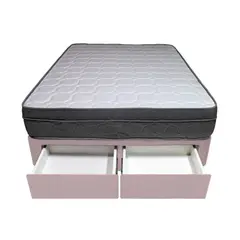 BARAKA HOME - Cama Turin + 2 Cajones 2 Plz + 2 almohadas - Rosado