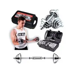 GENERICO - Set de Pesas Mancuernas 20Kg Barra Adaptadora