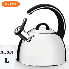 TRAMONTINA - Tetera De Acero Inoxidable Con Silbato Mango Negro 3.3L