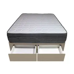 BARAKA HOME - Cama Turin + 2 Cajones 2 Plz + 2 almohadas - Beige Claro