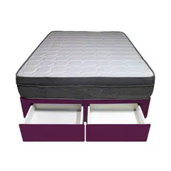 BARAKA HOME - Cama Turin + 2 Cajones 2 Plz + 2 almohadas - Purpura