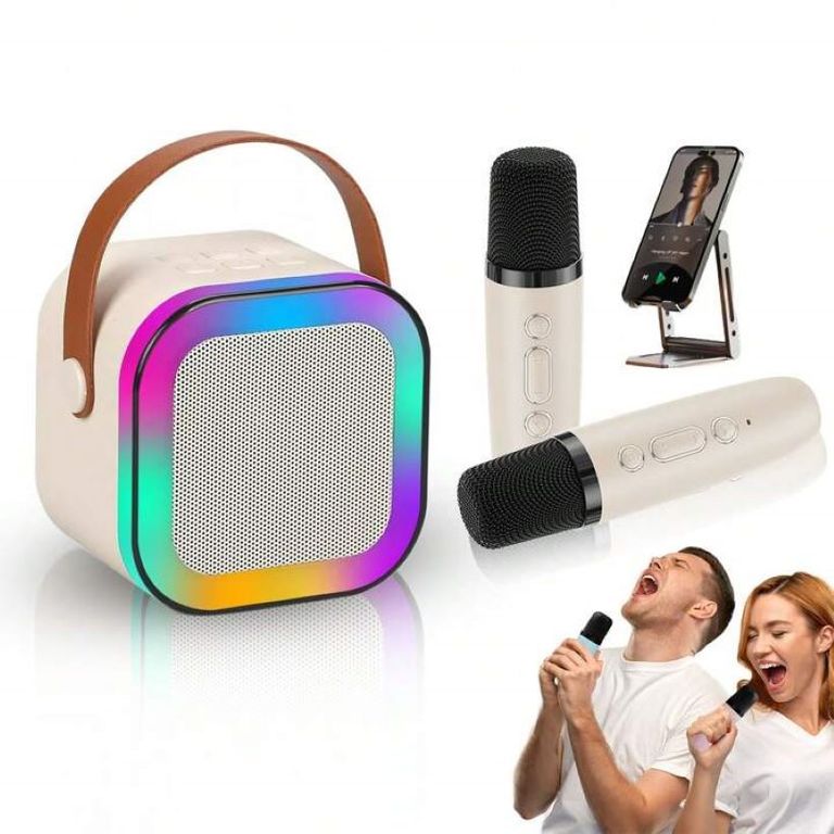 PARLANTE KARAOKE BLUETOOTH CON MICROFONO INALAMBRICO LUCES RGB