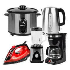 DAEWOO - Hervidor 1.7L + Arrocera 2.8L + Licuadora + Plancha + Cafetera
