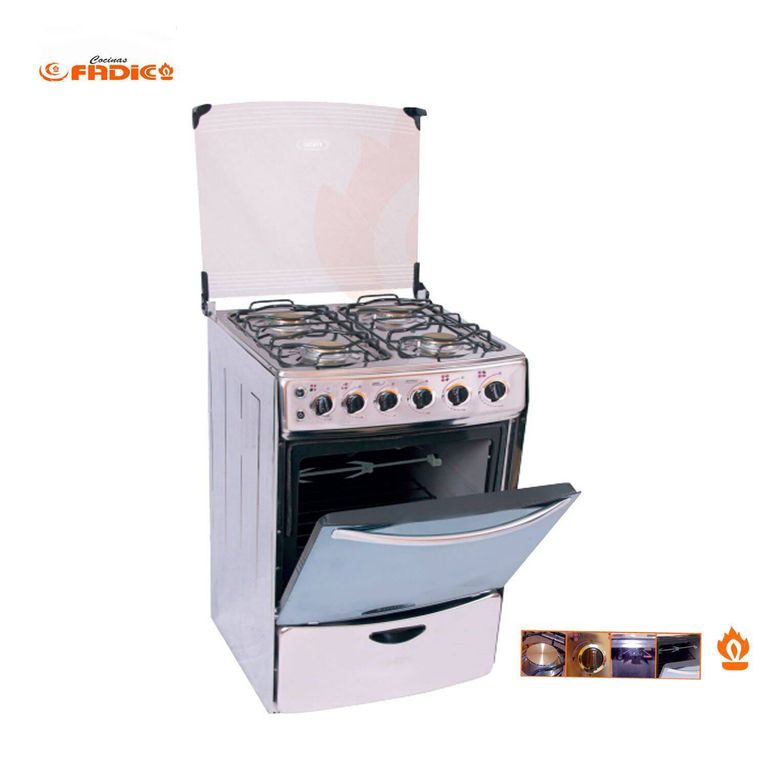 Cocina con Tapa de Vidrio y Horno Alheli 4H Gris
