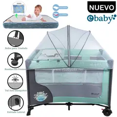 EBABY - Cuna Corral Con Cambiador Happy Dream Verde+Colchón