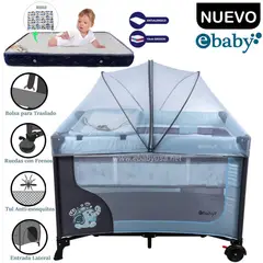 EBABY - Cuna Corral Con Cambiador Happy Dream Celeste+Colchón