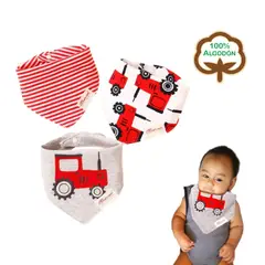 BABY - Set 3 Baberos Bandanas Absorbentes 100% Algodón - TRACTOR