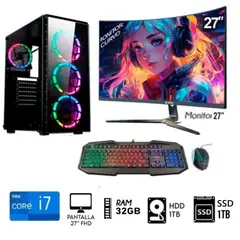 INTEL - Computadora PC CORE i7 3.2Ghz  Ram 32GB, Disco 1TB+ SSD 1TB, Monitor 27 FULL HD