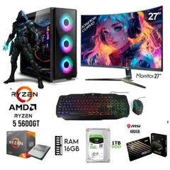 AMD - Computadora PC GAMER RYZEN 5 5600GT RAM 16GB DISCO 1TB+SSD 480GB MONITOR 27 FHD
