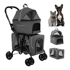 QUE PATAS PET SHOP - Coche 2 Pisos Desmontable Plegable 15kg x Cabina Gris
