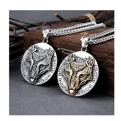 GENERICO - Collar para hombre de cabeza de Lobo vikingo - Acero inoxidable 316L