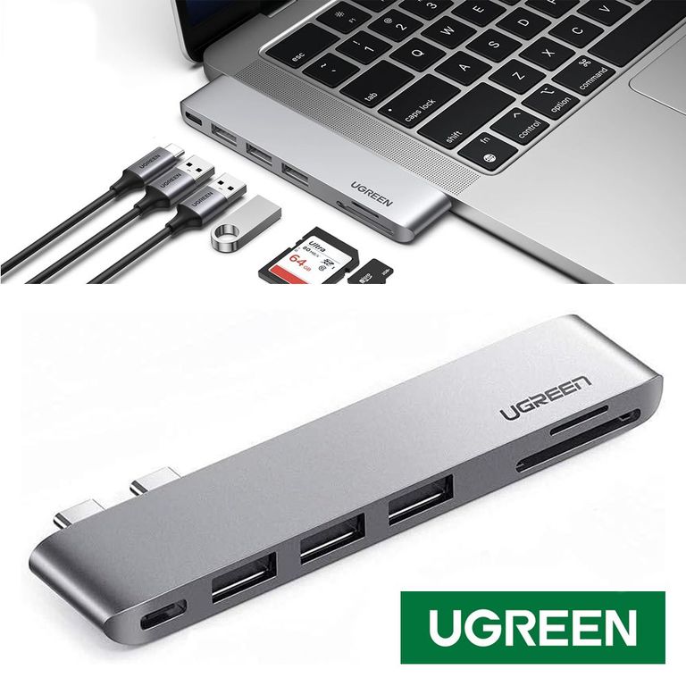 Hub 6 en 2 dual USB-C a 3 USB 3.0 + lector tarjetas SD TF 5Gbps