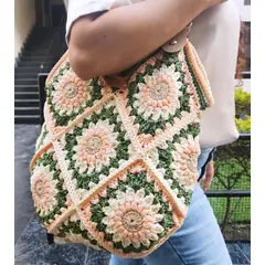 GENERICO - Cartera de moda de Crochet Tejido a Mano con Detalles Florales