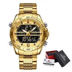 NAVIFORCE - Reloj elegante dorado para hombre acuatico -