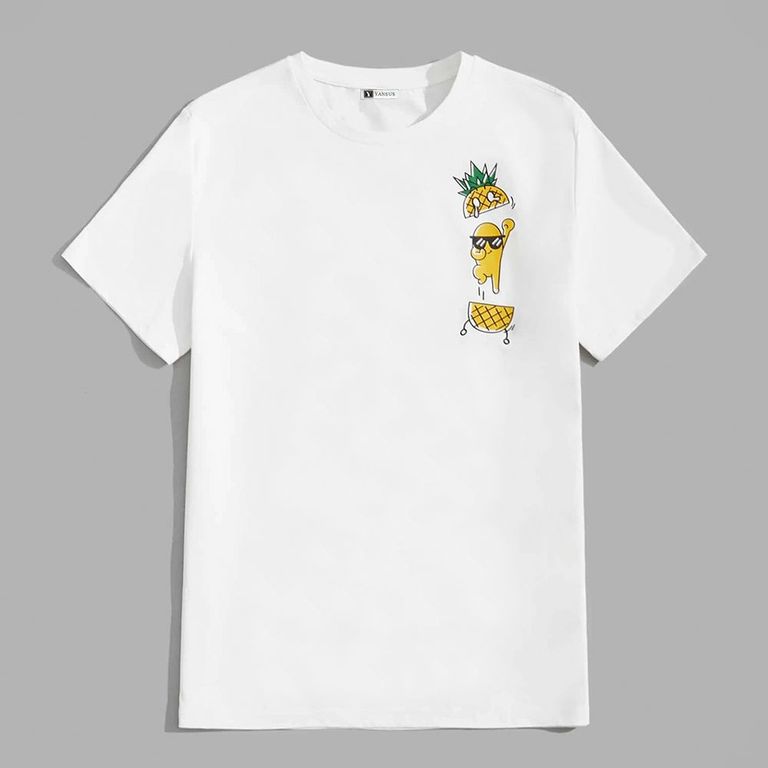 Polo Hombre Blanco Estampado Piña