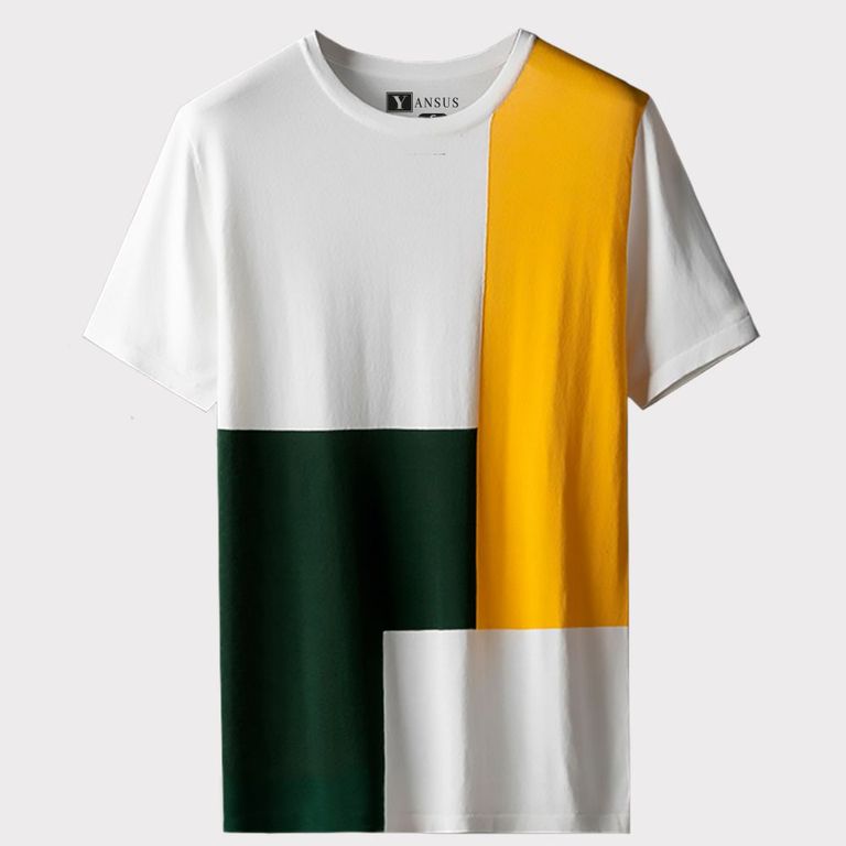 Polo Hombre Tricolor Blanco Amarillo Verde Militar