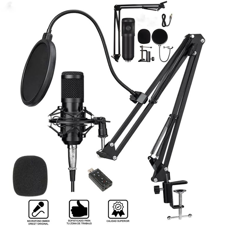 Kit Micrófono Condensador Para Estudio Podcast BM800 Negro