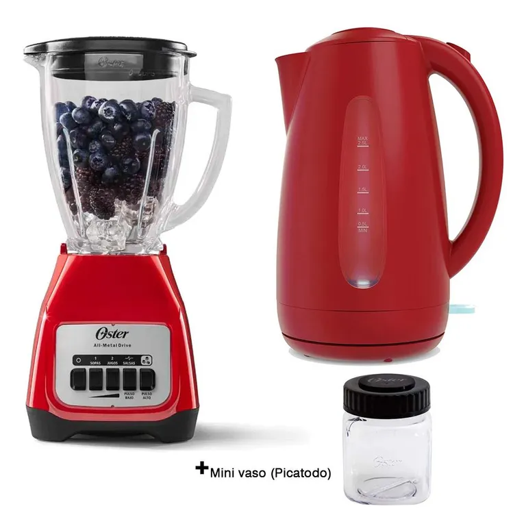 Licuadora Vaso De Vidrio Rojo + Hervidor de 2.5 Litros Rojo