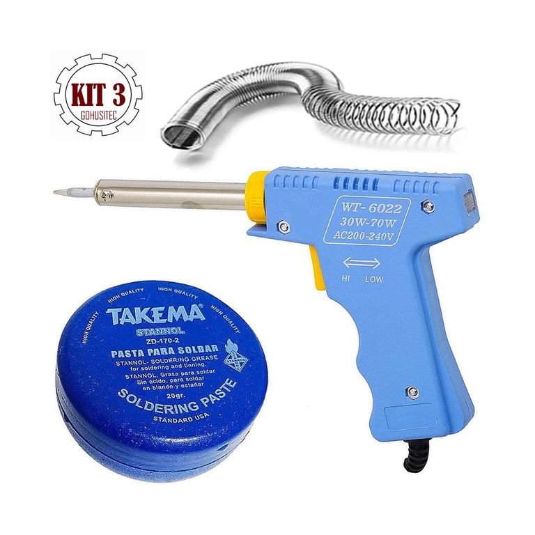 Kit Cautín Tipo Pistola 30W a 60Watts + Pasta + 2Mts Estaño WT-6022-3