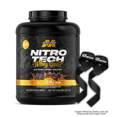 MUSCLETECH - Nitrotech 100 % Whey Gold 5 LB Proteina - Double Rich Chocolate + Straps