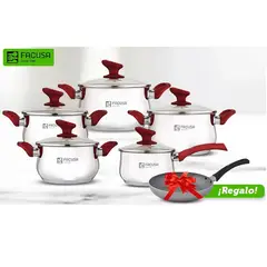 FACUSA - Juego de Ollas 10 piezas Acero Inoxidable con Tapa de Vidrio + Sartén