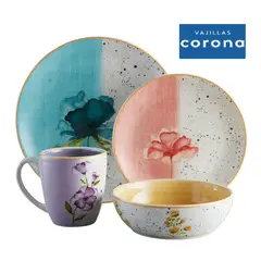 CORONA - Set de Vajilla - Modelo Armonia 4 puestos - 16 Piezas