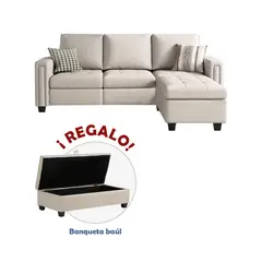 GENERICO - Sofá seccional + banqueta baúl de regalo Kil Hueso