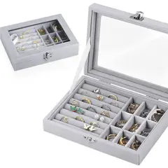 GENERICO - Joyero Organizador de Joyas Cofre para Anillos Aretes Pulseras Gris