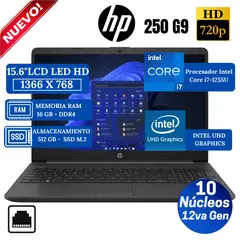 HP - Laptop 250 G9 15.6" LCD LED HD, Core i7-1255U, 12va Gen, Ram 16GB, SSD 512GB, Win 11