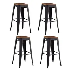 NOVAHUS - Set x 4 Sillas de Metal Tolix con Asiento Madera Negro