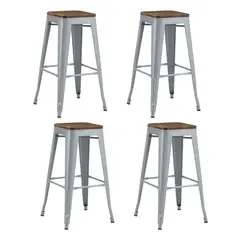 NOVAHUS - Set 4 Bancos de Metal Tolix con Asiento Madera Gris