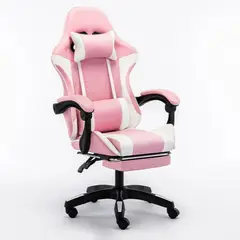 GENERICO - Silla Gamer Pro Rosado con Blanco + Reposapies