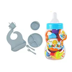 GENERICO - Duo Juego De Set Alimento de Silicona para Niños + Mordedores y Sonajeros