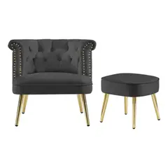 CENTRAL DECCO - BUTACA Y BANQUETA AZIEL GRIS OSCURO