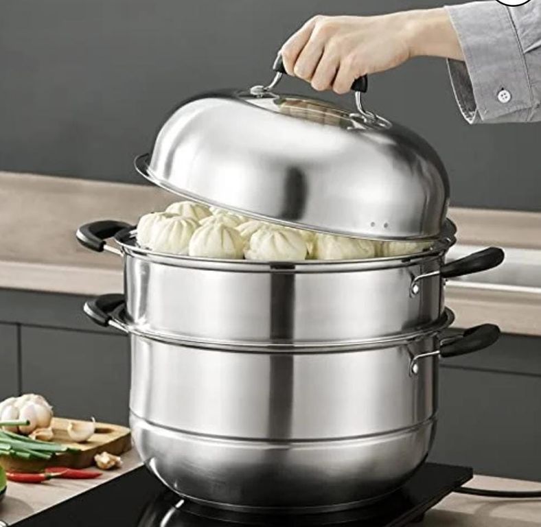 Vaporera profesional con 2 asas de acero inoxidable