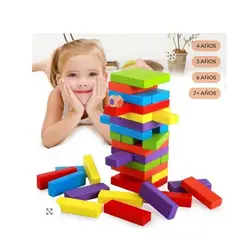 GENERICO - JENGA - 54 bloques madera colores - Juego habilidad