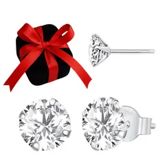 GENERICO - Aretes Pendientes Hombre Joya Plata 950 Zircón Blanco - 9mm