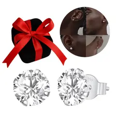 GENERICO - Aretes Pendientes Hombre Joya Plata 950 Zircón Blanco - 4mm