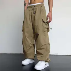 ENKI - Pantalón Cargo Parachute Hombre Tela Mojada Streetwear