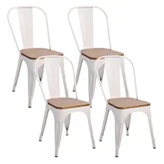 NOVAHUS - Set x 4 Sillas De Comedor Tolix Vintage Asiento Madera Blanco