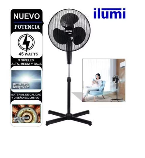 Ventilador de Pedestal 3 Velocidades con Iluminación 45W