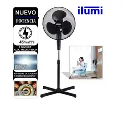 ILUMI - Ventilador de Pedestal 3 Velocidades con Iluminación 45W