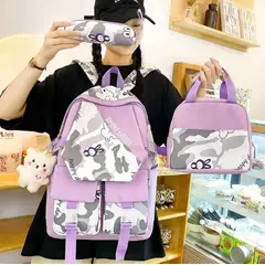 GENERICO - Mochila Grande Camuflaje 2024 con Lonchera y Cartuchera Niñas Escolar