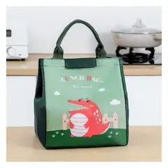 GENERICO - Bolsa Térmica Portátil Verde con Estampado de Animales