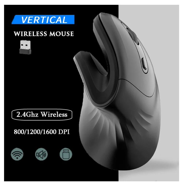 Mouse Ergonómico Vertical Inalambrico 1600 DPI USB 2.4Hz Recargable