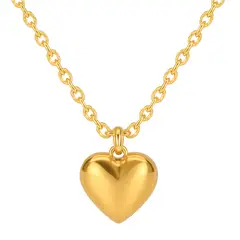 GENERICO - Collar Corazón Dorado Abultado Acero Inoxidable Mujer 18K regalo