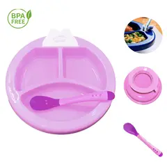 GENERICO - Plato fucsia termico con cubierto para bebe